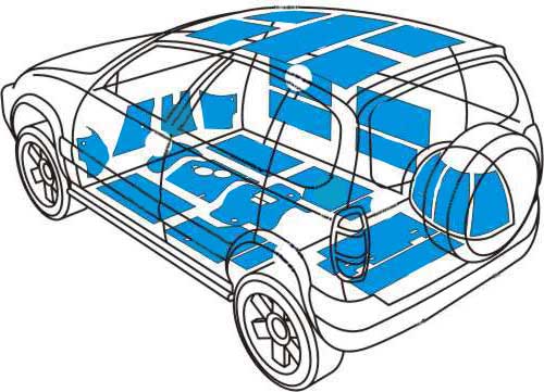 Схема обработки шумоизолирующими материалами автомобиля УАЗ ПАТРИОТ.